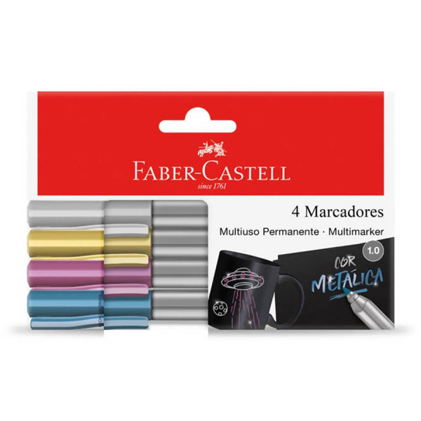 Kit 4 Marcadores Permanente 1.00mm Cores Metálicas - Faber Castell
