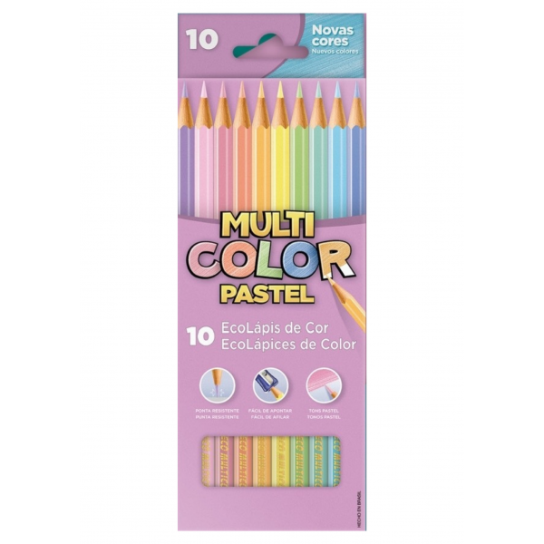 Lápis De Cor Tons Pastel 10 Cores - Multicolor