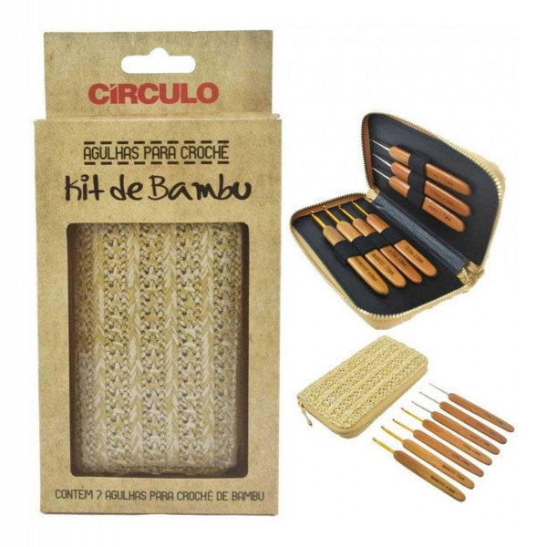 Kit 7 Agulhas De Crochê Bambu Com Case - Círculo...