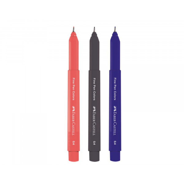 Canetas Fine Pen 3 Cores Preto Vermelho Azul - Faber Castell