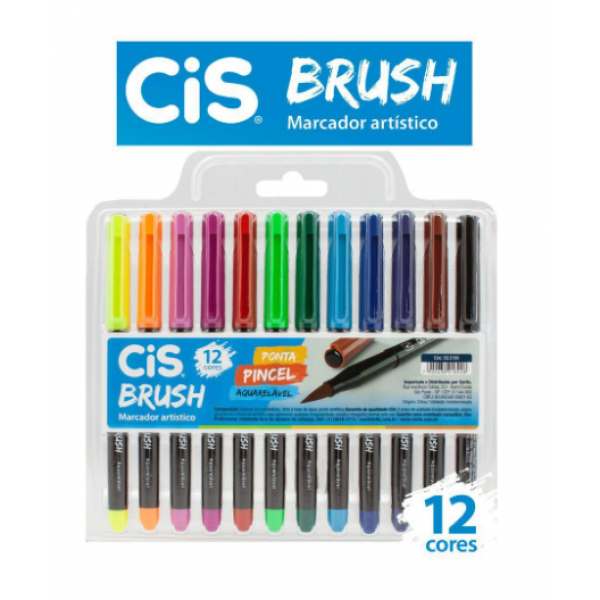 Brush Pen Aquarelável 12 Cores - Cis