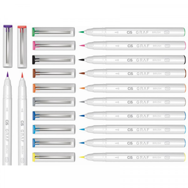 Brush Pen Fine Graf 12 Cores - Cis 